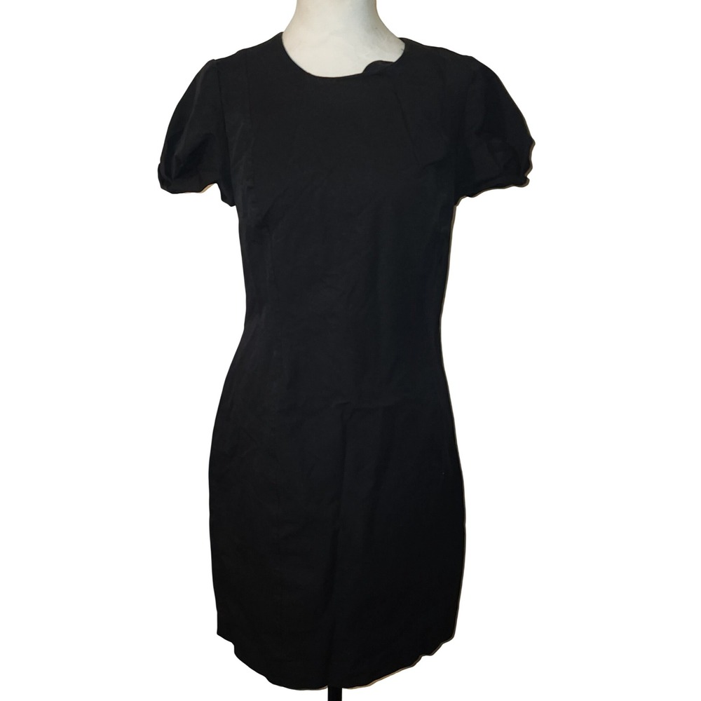Banana Republic Black Puff Sleeve Sheath Dress Size 12 Stretch Round Neck